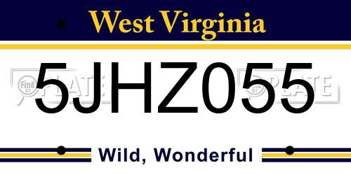 5JHZ055 West Virginia License Plate