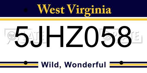 5JHZ058 West Virginia License Plate
