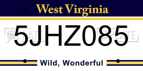 5JHZ085 West Virginia License Plate