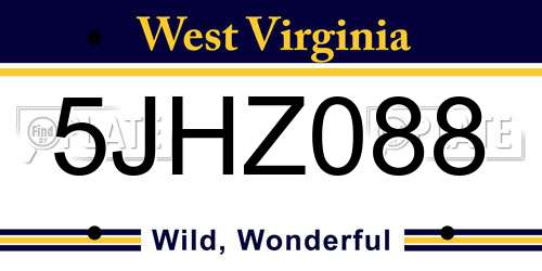 5JHZ088 West Virginia License Plate