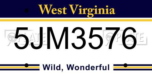 5JM3576 West Virginia License Plate