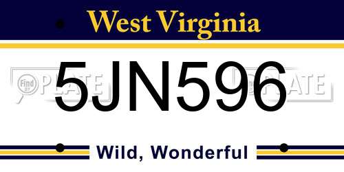 5JN596 West Virginia License Plate
