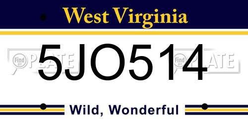 5JO514 West Virginia License Plate
