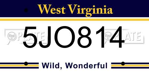 5JO814 West Virginia License Plate