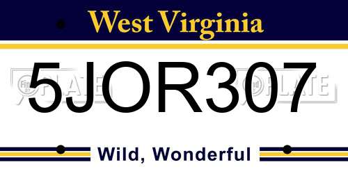 5JOR307 West Virginia License Plate