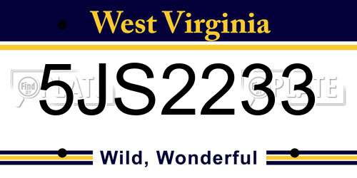 5JS2233 West Virginia License Plate
