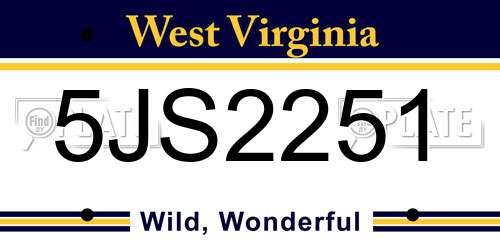 5JS2251 West Virginia License Plate