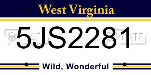 5JS2281 West Virginia License Plate