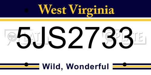 5JS2733 West Virginia License Plate