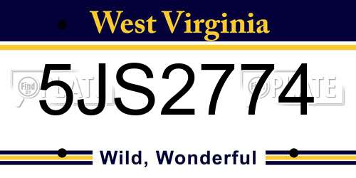 5JS2774 West Virginia License Plate