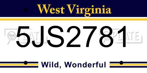 5JS2781 West Virginia License Plate