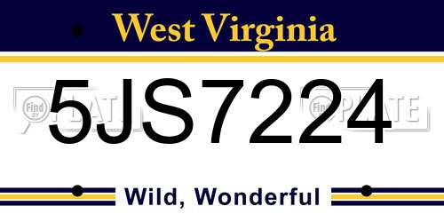 5JS7224 West Virginia License Plate