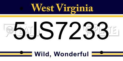 5JS7233 West Virginia License Plate
