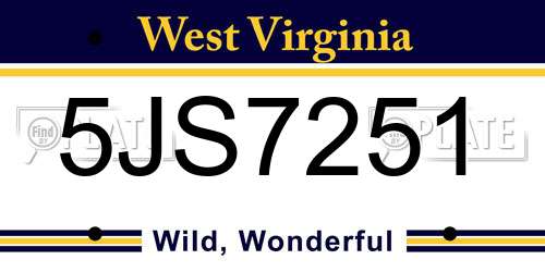 5JS7251 West Virginia License Plate