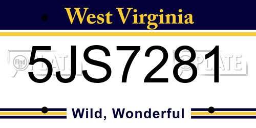 5JS7281 West Virginia License Plate