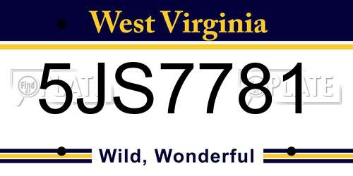 5JS7781 West Virginia License Plate