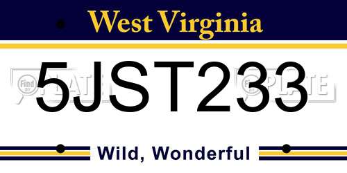 5JST233 West Virginia License Plate