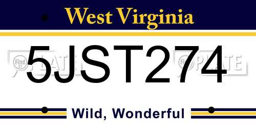 5JST274 West Virginia License Plate