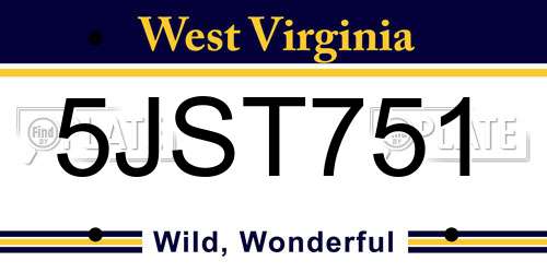 5JST751 West Virginia License Plate