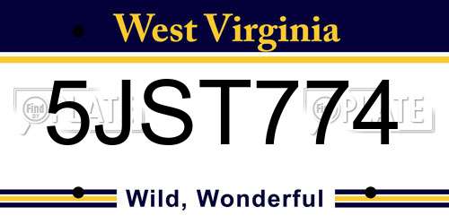 5JST774 West Virginia License Plate