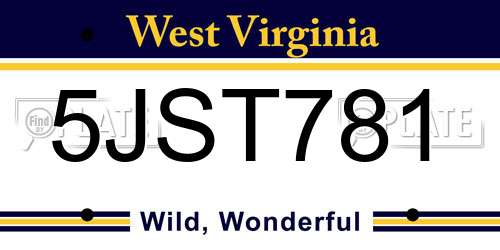5JST781 West Virginia License Plate