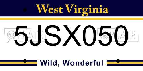 5JSX050 West Virginia License Plate