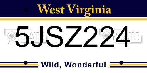 5JSZ224 West Virginia License Plate