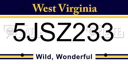 5JSZ233 West Virginia License Plate