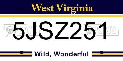 5JSZ251 West Virginia License Plate