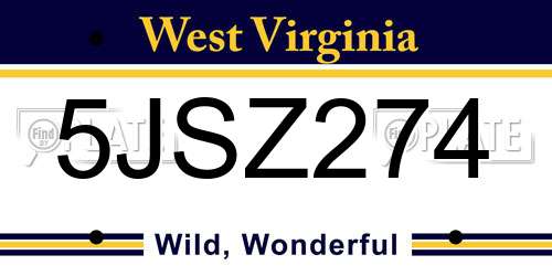 5JSZ274 West Virginia License Plate