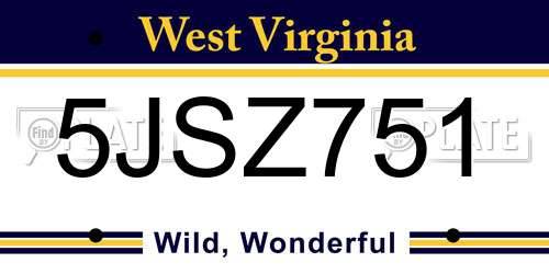 5JSZ751 West Virginia License Plate