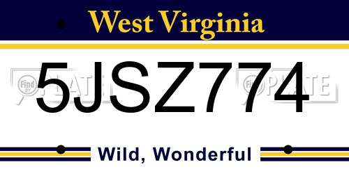 5JSZ774 West Virginia License Plate