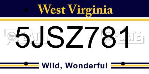 5JSZ781 West Virginia License Plate