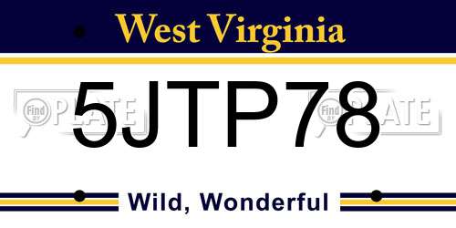 5JTP78 West Virginia License Plate