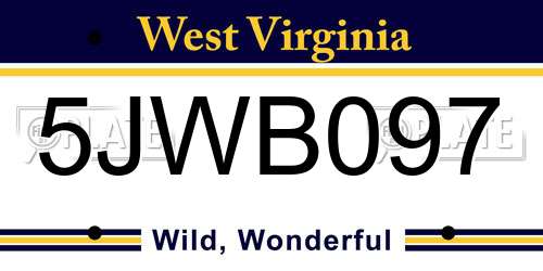 5JWB097 West Virginia License Plate