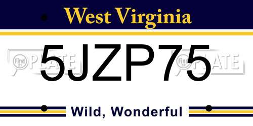 5JZP75 West Virginia License Plate