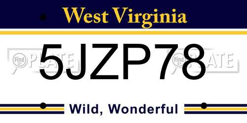 5JZP78 West Virginia License Plate