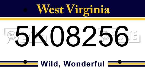 5K08256 West Virginia License Plate