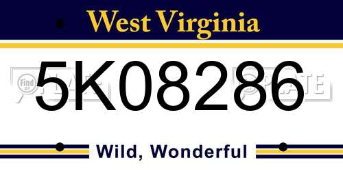 5K08286 West Virginia License Plate