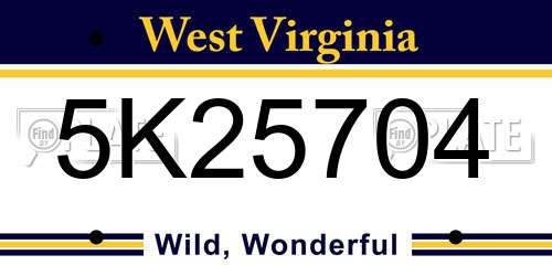 5K25704 West Virginia License Plate