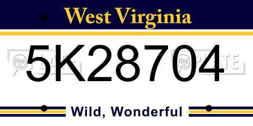 5K28704 West Virginia License Plate