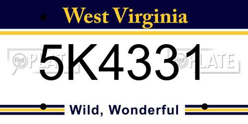 5K4331 West Virginia License Plate