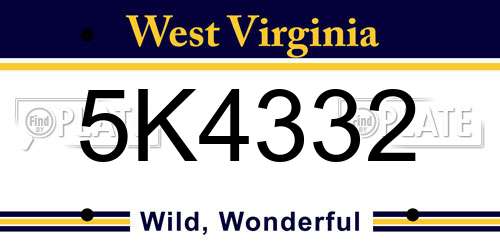 5K4332 West Virginia License Plate