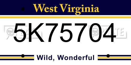 5K75704 West Virginia License Plate