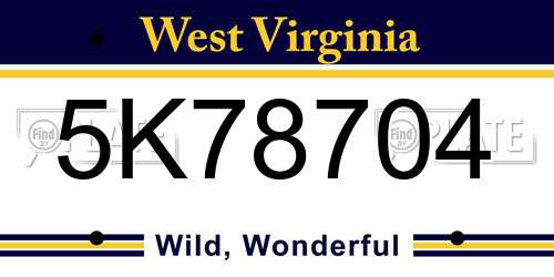 5K78704 West Virginia License Plate