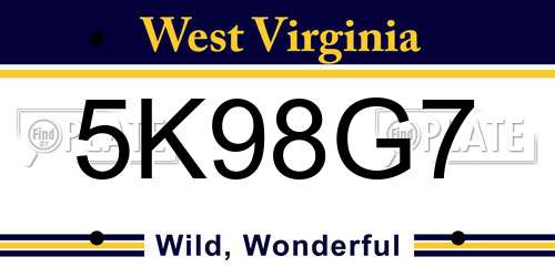 5K98G7 West Virginia License Plate