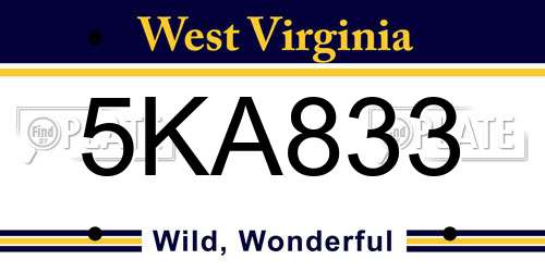 5KA833 West Virginia License Plate