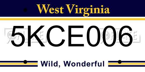 5KCE006 West Virginia License Plate