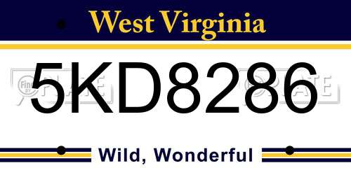 5KD8286 West Virginia License Plate