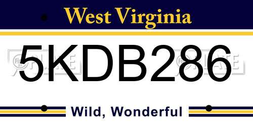 5KDB286 West Virginia License Plate